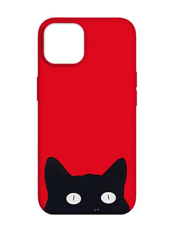 Матовий червоний чохол на Apple iPhone 14 :: Котик (принт 119)