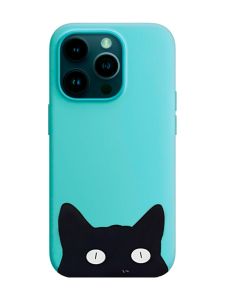 Матовий бірюзовий чохол на Apple iPhone 14 Pro :: Котик (принт 119)