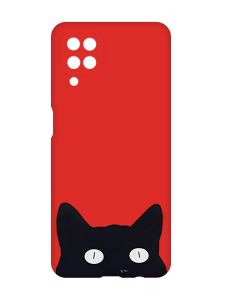 Матовий червоний чохол на Samsung Galaxy A12 :: Котик (принт 119)