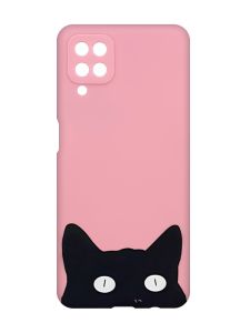 Матовий рожевий чохол на Samsung Galaxy A12 :: Котик (принт 119)