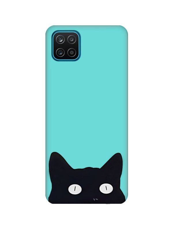 Матовий бірюзовий чохол на Samsung Galaxy A12 :: Котик (принт 119)