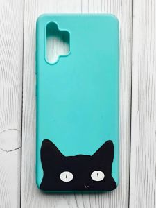 Матовий бірюзовий чохол на Samsung Galaxy A32 :: Котик (принт 119)