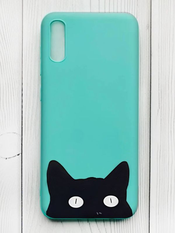 Матовий бірюзовий чохол на Xiaomi Redmi 9А :: Котик (принт 119)