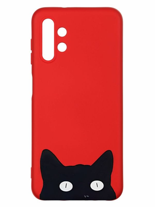 Матовий червоний чохол на Samsung A13 4G :: Котик (принт 119)
