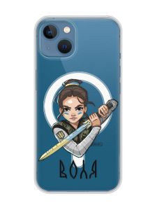 Магнітний чохол на iPhone 13 (6.1) із підтримкою MagSafe :: Українська захисниця (патріотичний принт 169)