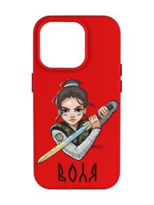 Матовий червоний чохол на Apple iPhone 14 Pro Max :: Українська захисниця (патріотичний принт 169)