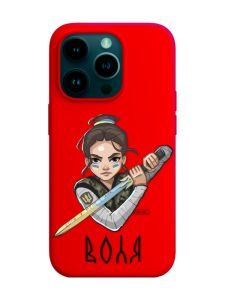 Матовий червоний чохол на Apple iPhone 14 Pro :: Українська захисниця (патріотичний принт 169)
