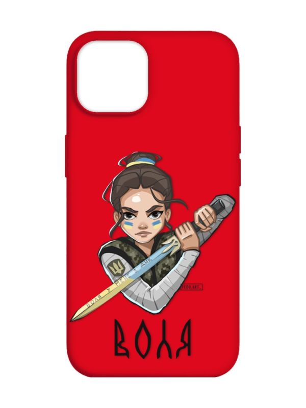 Матовий червоний чохол на Apple iPhone 14 :: Українська захисниця (патріотичний принт 169)