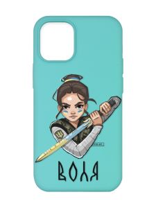 Матовий бірюзовий чохол на Apple iPhone 12/12 Pro (6.1) :: Українська захисниця (патріотичний принт 169)