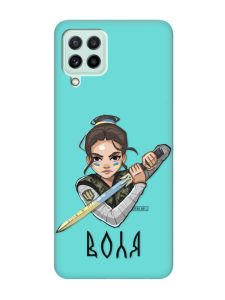Матовий бірюзовий чохол на Samsung Galaxy M32/M22/A22 4G :: Українська захисниця (патріотичний принт 169)