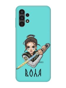 Матовий бірюзовий чохол на Samsung Galaxy A13 4G :: Українська захисниця (патріотичний принт 169)