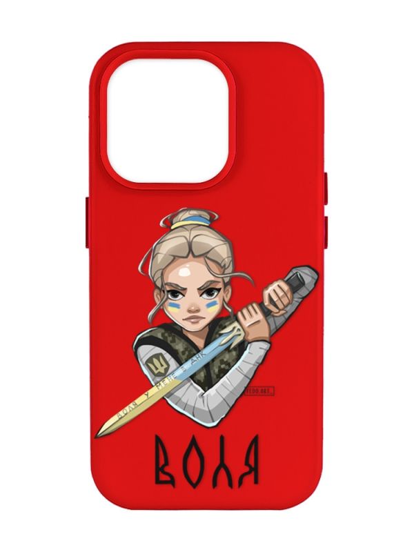 Матовий червоний чохол на Apple iPhone 14 Pro Max :: Українська захисниця (патріотичний принт 170)