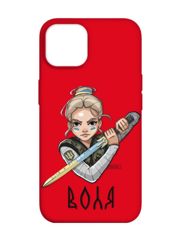 Матовий червоний чохол на Apple iPhone 14 :: Українська захисниця (патріотичний принт 170)