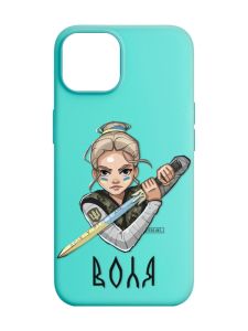 Матовий бірюзовий чохол на Apple iPhone 14 :: Українська захисниця (патріотичний принт 170)