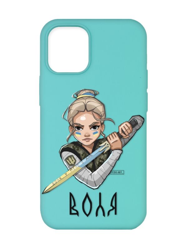 Матовий бірюзовий чохол на Apple iPhone 12/12 Pro (6.1) :: Українська захисниця (патріотичний принт 170)