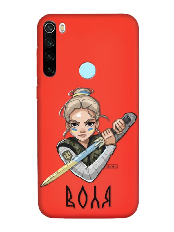 Матовий червоний чохол на Xiaomi Redmi Note 8T :: Українська захисниця (патріотичний принт 170)