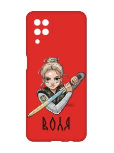 Матовий червоний чохол на Samsung Galaxy A12 :: Українська захисниця (патріотичний принт 170)