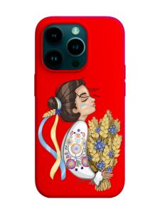 Матовий червоний чохол на Apple iPhone 14 Pro :: Українка з колосками (патріотичний принт 172)