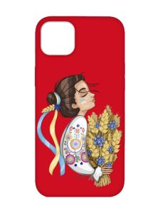 Матовий червоний чохол на iPhone 14 Plus :: Українка з колосками (патріотичний принт 172)