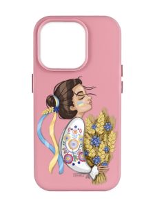 Матовий рожевий чохол на Apple iPhone 14 Pro Max :: Українка з колосками (патріотичний принт 172)