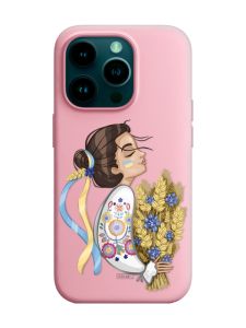 Матовий рожевий чохол на Apple iPhone 14 Pro :: Українка з колосками (патріотичний принт 172)