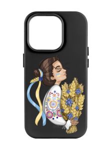 Матовий чорний чохол на Apple iPhone 14 Pro Max :: Українка з колосками (патріотичний принт 172)