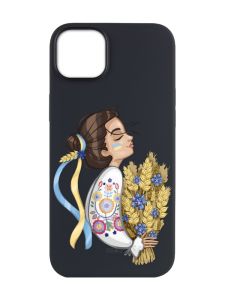 Матовий чорний чохол на Apple iPhone 14 Plus :: Українка з колосками (патріотичний принт 172)