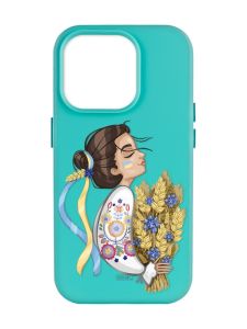 Матовий бірюзовий чохол на Apple iPhone 14 Pro Max :: Українка з колосками (патріотичний принт 172)