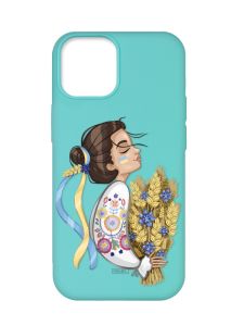 Матовий бірюзовий чохол на Apple iPhone 12 Pro Max :: Українка з колосками (патріотичний принт 172)