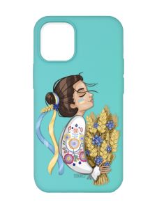Матовий бірюзовий чохол на Apple iPhone 12/12 Pro (6.1) :: Українка з колосками (патріотичний принт 172)