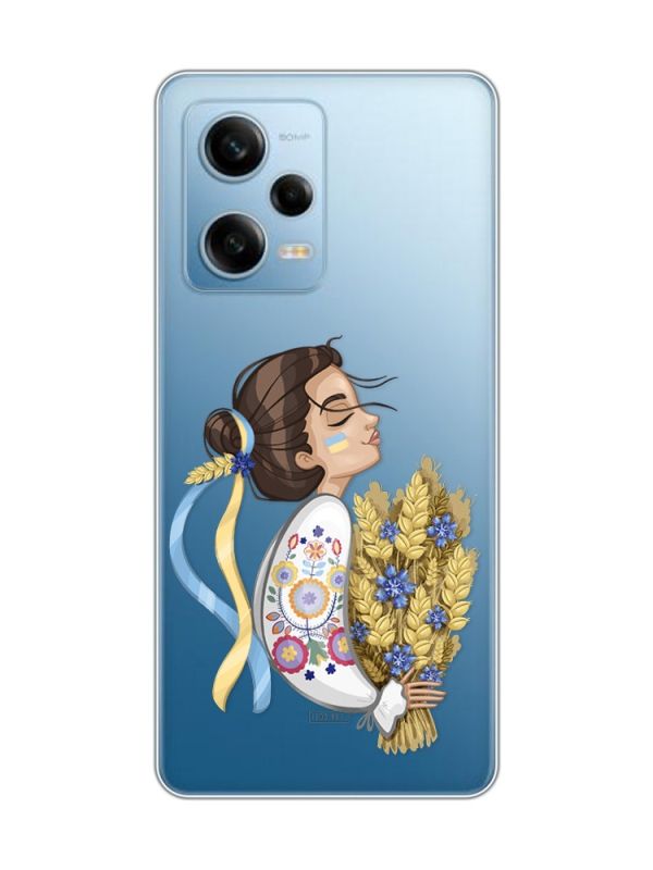 Прозорий чохол на Xiaomi Redmi Note 12 5G :: Українка з колосками (патріотичний принт 172)