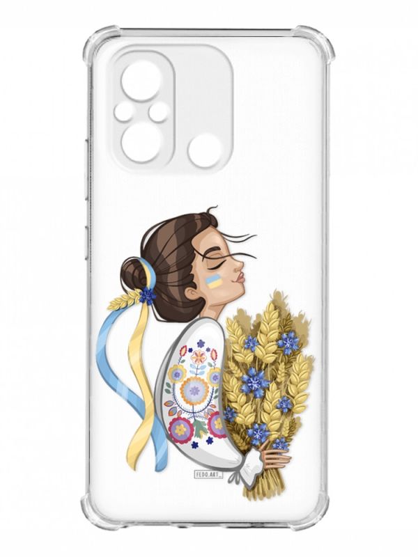Чохол з потовщеними кутами на Xiaomi Redmi 12C :: Українка з колосками (патріотичний принт 172)