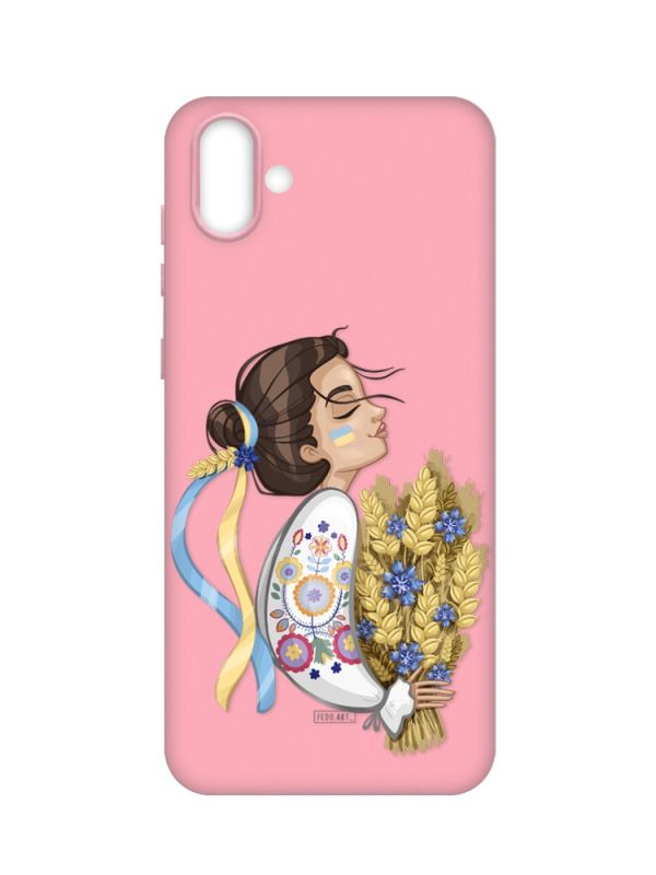 Матовий рожевий чохол на Samsung Galaxy A04 :: Українка з колосками (патріотичний принт 172)