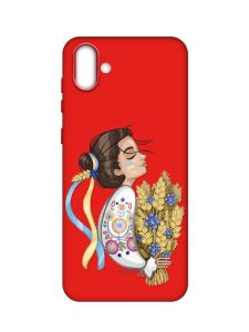 Матовий червоний чохол на Samsung Galaxy A04 :: Українка з колосками (патріотичний принт 172)