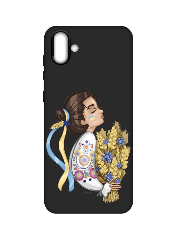 Матовий чорний чохол на Samsung Galaxy A04 :: Українка з колосками (патріотичний принт 172)