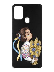 Матовий чорний чохол на Samsung Galaxy M30s/M21 :: Українка з колосками (патріотичний принт 172)