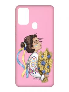 Матовий рожевий чохол на Samsung Galaxy M30s/M21 :: Українка з колосками (патріотичний принт 172)