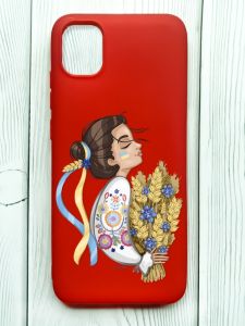 Матовий червоний чохол на Samsung Galaxy A04E/A042 :: Українка з колосками (патріотичний принт 172)