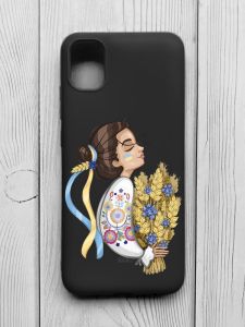 Матовий чорний чохол на Samsung Galaxy A04E/A042 :: Українка з колосками (патріотичний принт 172)