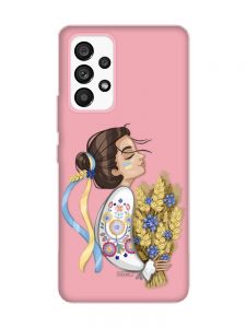 Матовий рожевий чохол на Samsung Galaxy A53 4G/5G :: Українка з колосками (патріотичний принт 172)