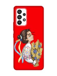 Матовий червоний чохол на Samsung Galaxy A53 4G/5G :: Українка з колосками (патріотичний принт 172)