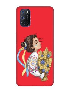 Матовий червоний чохол на Oppo A52/ A72/ A92 :: Українка з колосками (патріотичний принт 172)