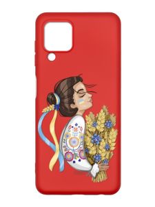 Матовий червоний чохол на Samsung Galaxy M32/A22/M22 4G :: Українка з колосками (патріотичний принт 172)
