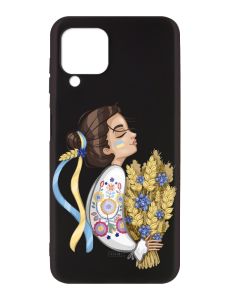 Матовий чорний чохол на Samsung Galaxy A12 :: Українка з колосками (патріотичний принт 172)