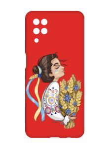 Матовий червоний чохол на Samsung Galaxy A12 :: Українка з колосками (патріотичний принт 172)