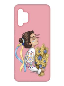Матовий рожевий чохол на Samsung Galaxy A32 :: Українка з колосками (патріотичний принт 172)