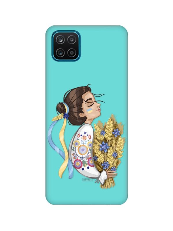 Матовий бірюзовий чохол на Samsung Galaxy A12 :: Українка з колосками (патріотичний принт 172)
