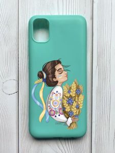 Матовий бірюзовий чохол на Samsung Galaxy A04E / A042 :: Українка з колосками (патріотичний принт 172)