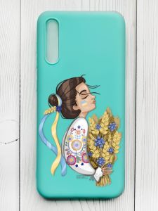 Матовий бірюзовий чохол на Samsung Galaxy A50 (2019) A505/A30s :: Українка з колосками (принт 172)