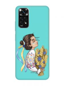 Матовий бірюзовий чохол на Xiaomi Redmi Note 11 :: Українка з колосками (патріотичний принт 172)